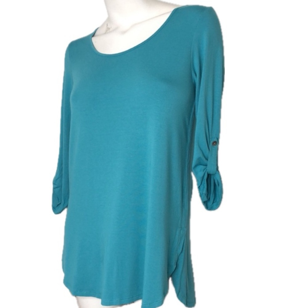J. Jill Wearever Collection Roll Tab Sleeve Scoop Neck Knit Tunic Top S Petite